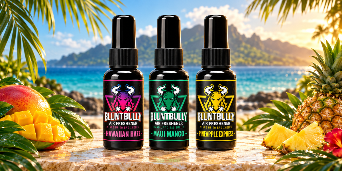 BluntBully Hawaiian Haze, Maui Mango, Pineapple Express — new bottle design