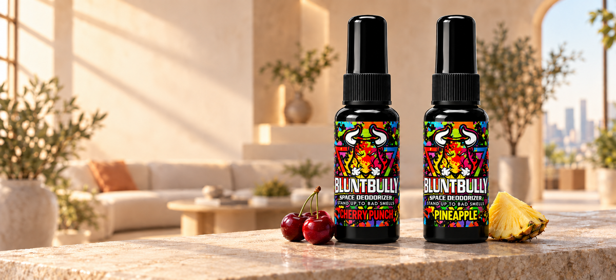 BluntBully Cherry Punch Space Deodorizer, Pineapple Space Deodorizer with current bottle packaging