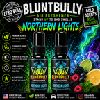 BluntBully Northern Lights air freshener illustrated scent card with individual scent label on the bottles