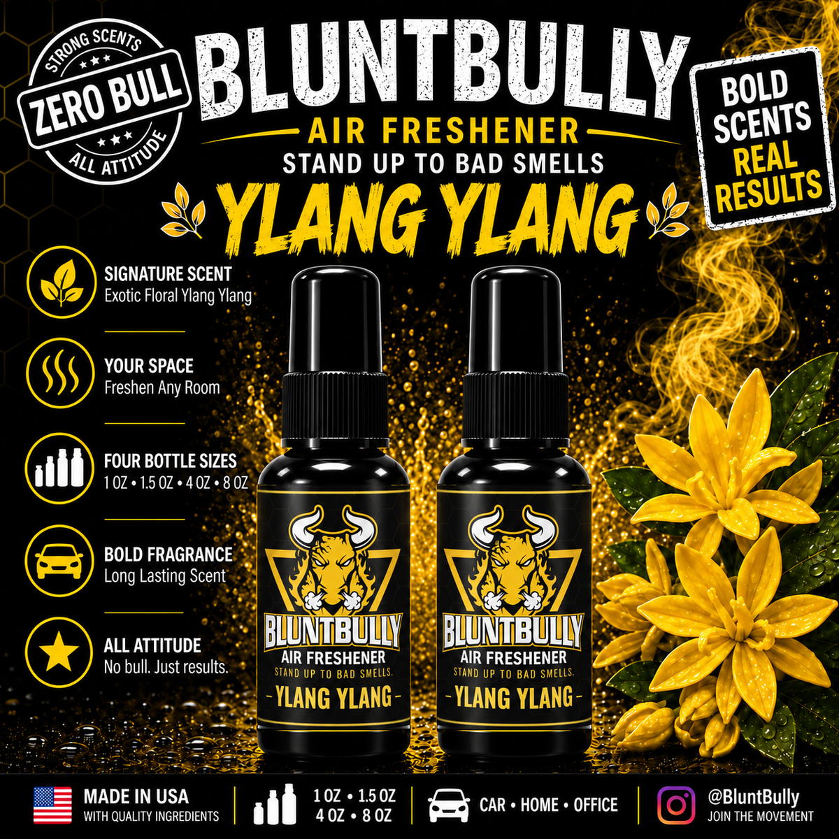 BluntBully Ylang Ylang air freshener illustrated scent card with individual scent label on the bottles