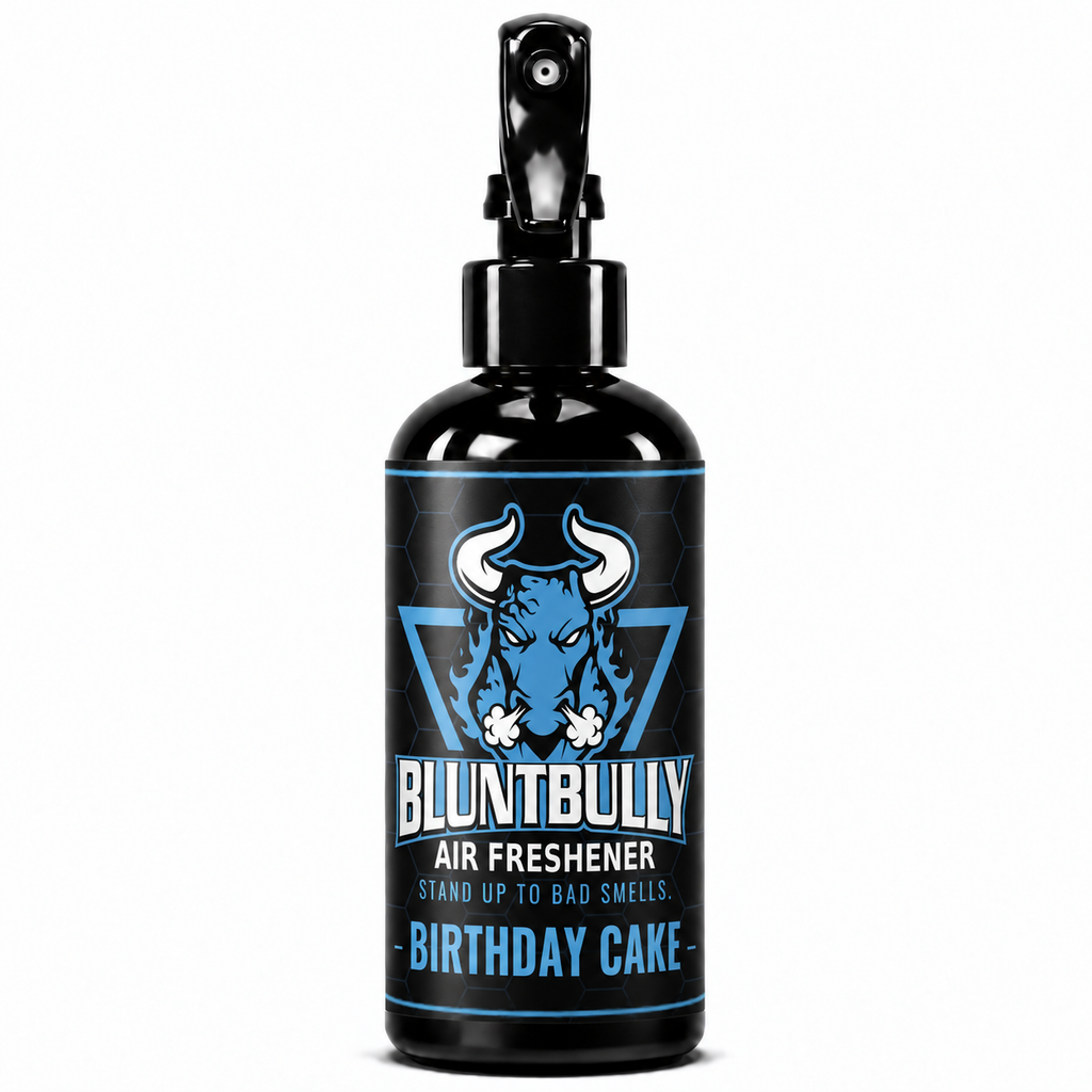 BluntBully Birthday Cake air freshener 8 oz black spray bottle with individual scent label