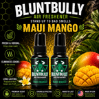 BluntBully Maui Mango air freshener illustrated scent card with individual scent label on the bottles