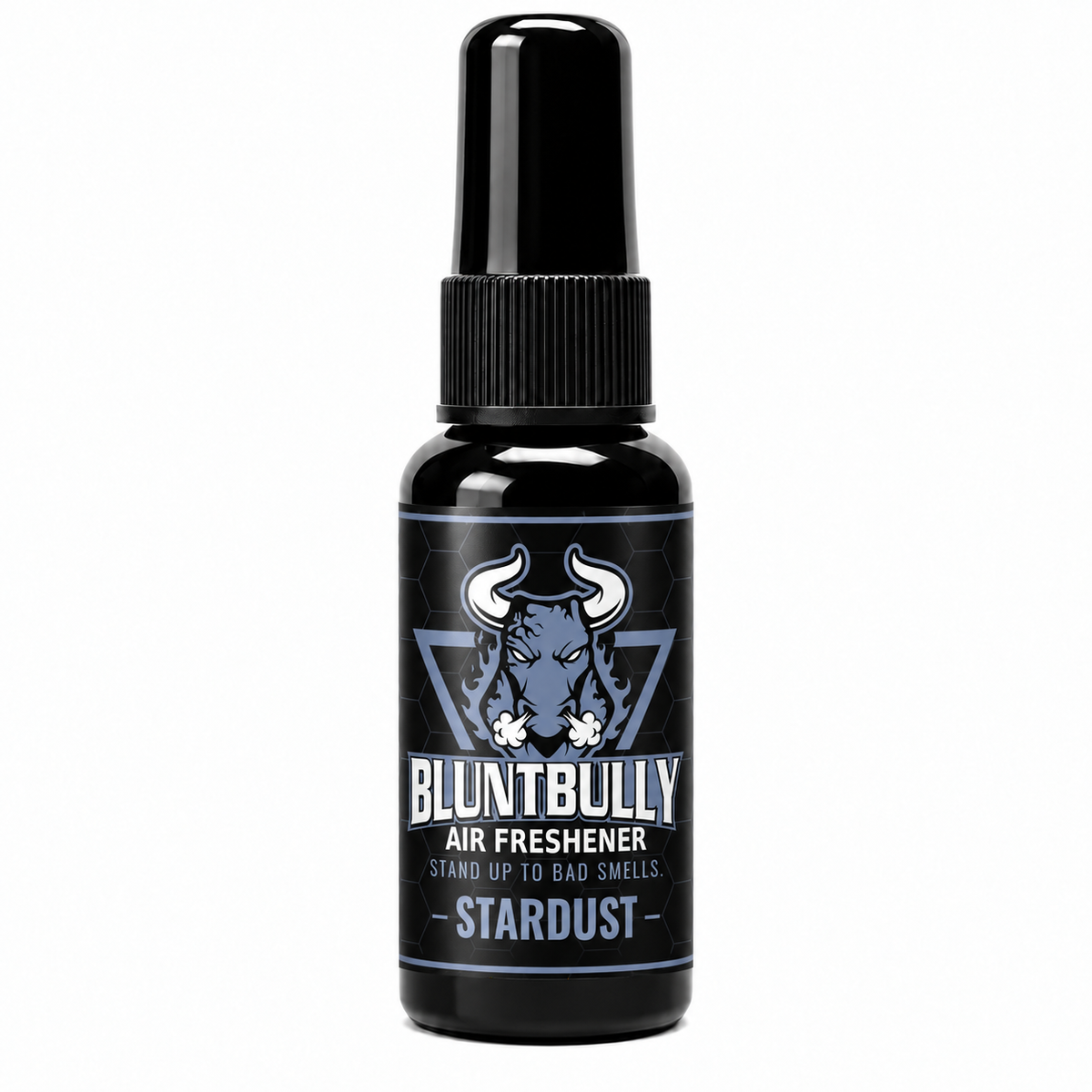 BluntBully Stardust air freshener 1 oz and 1.5 oz black spray bottle with individual scent label
