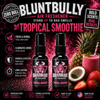 BluntBully Tropical Smoothie air freshener illustrated scent card with individual scent label on the bottles