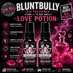BluntBully Love Potion air freshener illustrated scent card with individual scent label on the bottles
