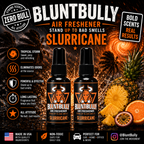 BluntBully Slurricane air freshener illustrated scent card with individual scent label on the bottles