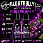BluntBully Grape Ape air freshener illustrated scent card with individual scent label on the bottles