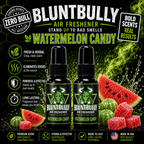 BluntBully Watermelon Candy air freshener illustrated scent card with individual scent label on the bottles