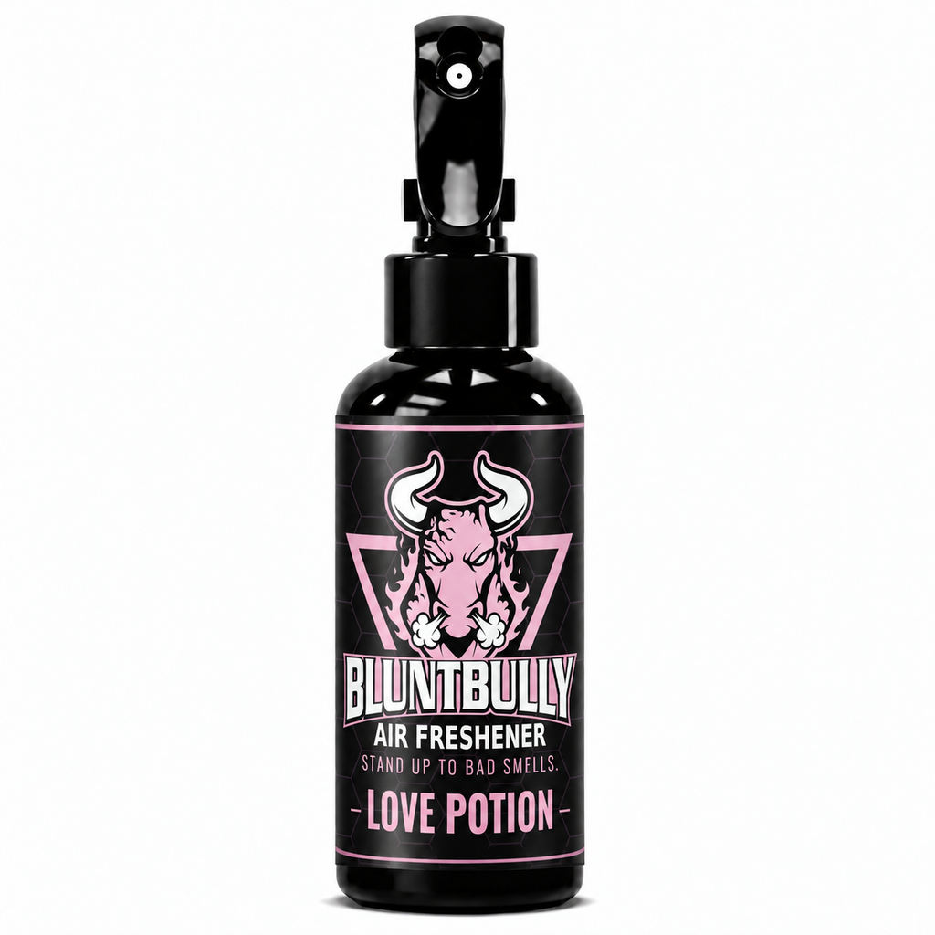 BluntBully Love Potion air freshener 4 oz black spray bottle with individual scent label