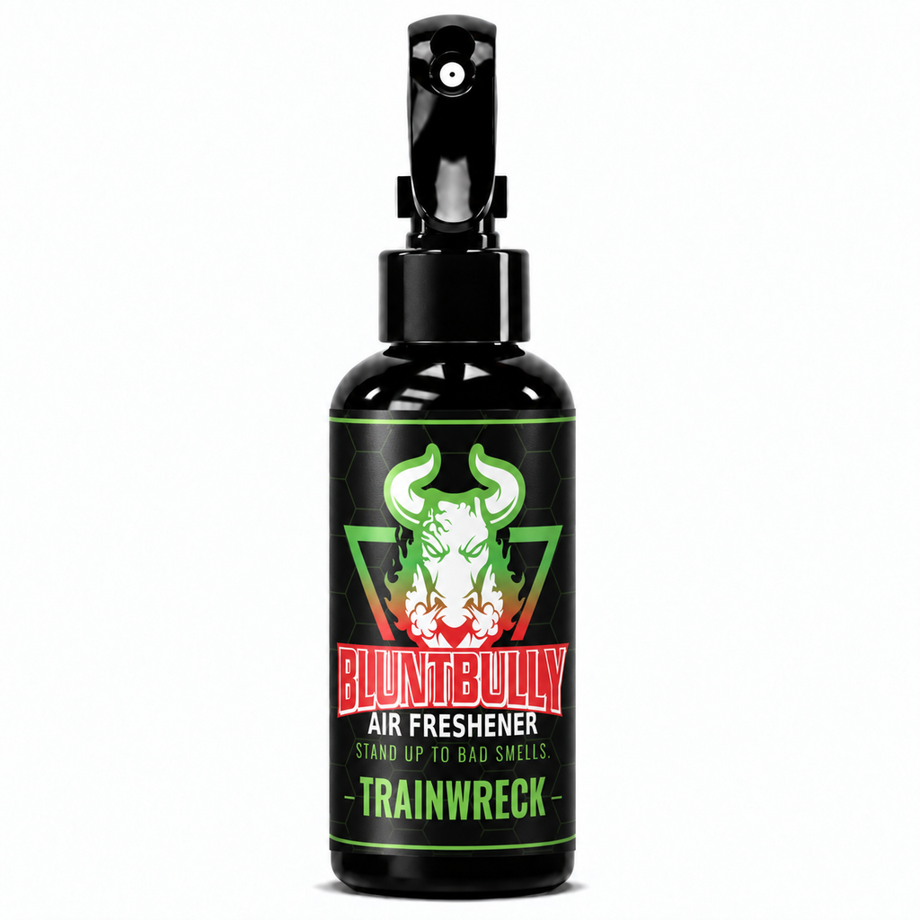 BluntBully Trainwreck air freshener 4 oz black spray bottle with individual scent label