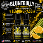 BluntBully Lemongrass air freshener illustrated scent card with individual scent label on the bottles