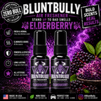 BluntBully Elderberry air freshener illustrated scent card with individual scent label on the bottles