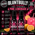BluntBully Pink Lemonade air freshener illustrated scent card with individual scent label on the bottles