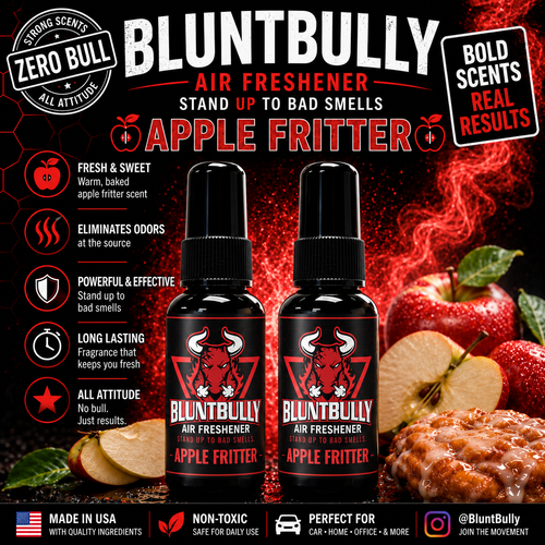 BluntBully Apple Fritter air freshener illustrated scent card with individual scent label on the bottles