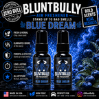 BluntBully Blue Dream air freshener illustrated scent card with individual scent label on the bottles