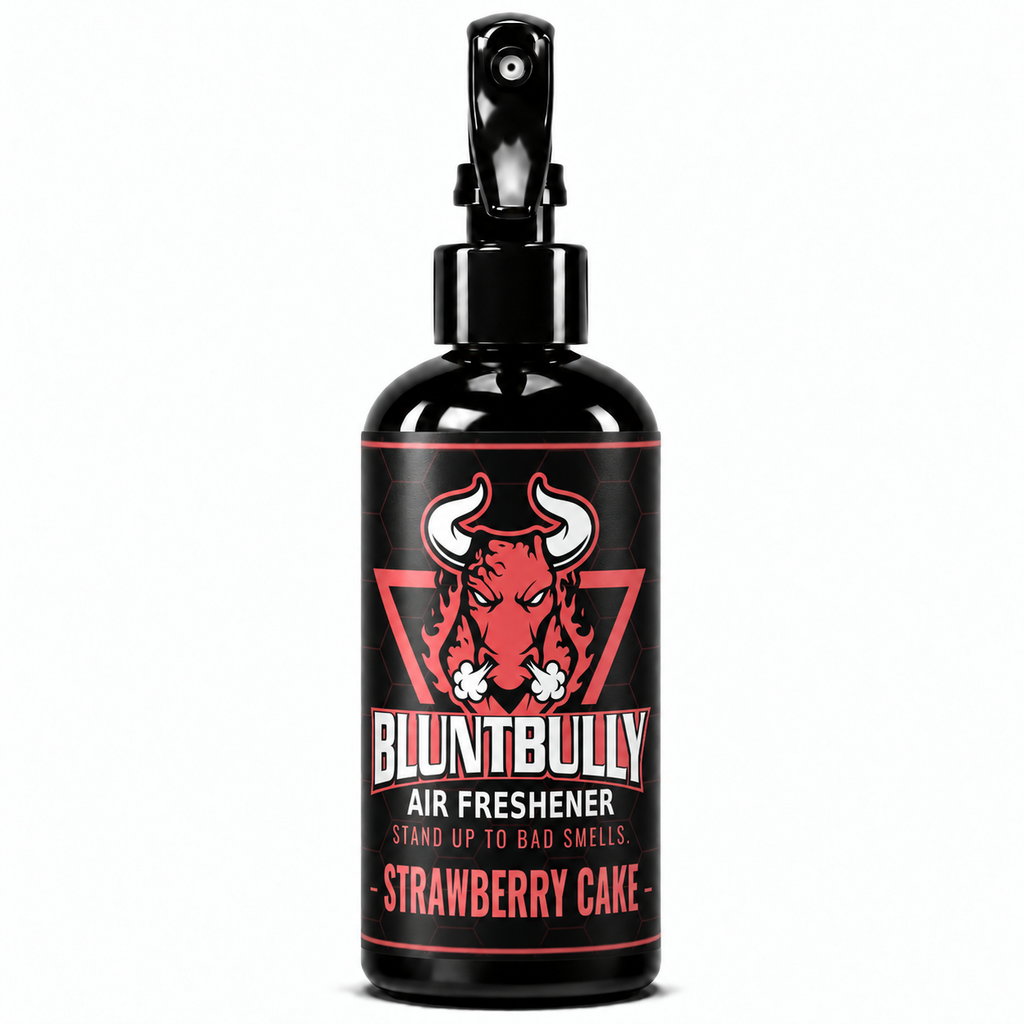 BluntBully Strawberry Cake air freshener 8 oz black spray bottle with individual scent label