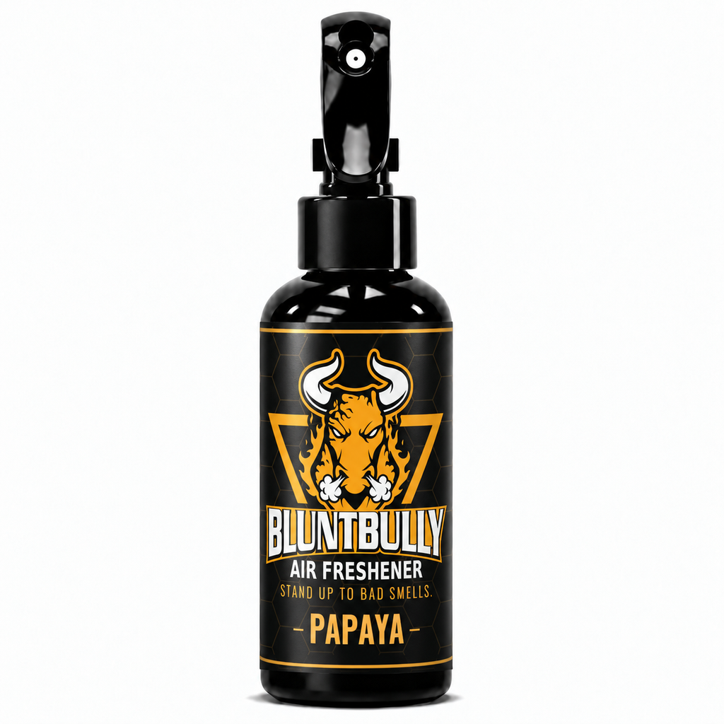 BluntBully Papaya air freshener 4 oz black spray bottle with individual scent label