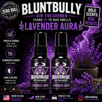 BluntBully Lavender Aura air freshener illustrated scent card with individual scent label on the bottles