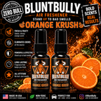 BluntBully Orange Krush air freshener illustrated scent card with individual scent label on the bottles