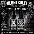 BluntBully White Widow air freshener illustrated scent card with individual scent label on the bottles