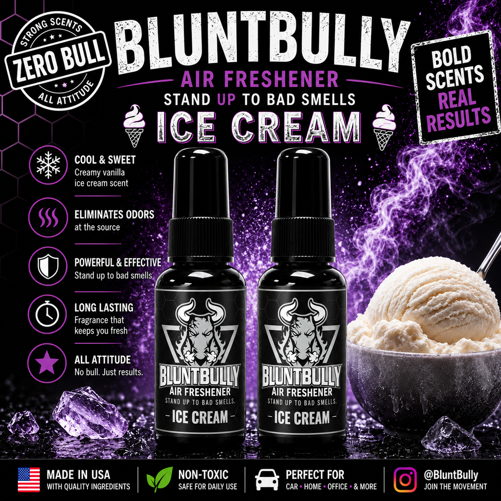 BluntBully Ice Cream air freshener illustrated scent card with individual scent label on the bottles