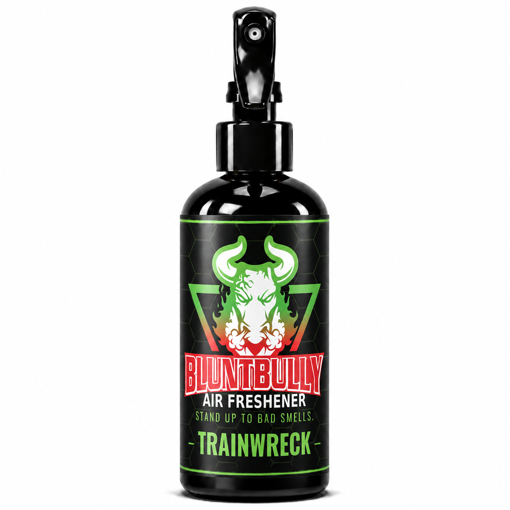 BluntBully Trainwreck air freshener 8 oz black spray bottle with individual scent label