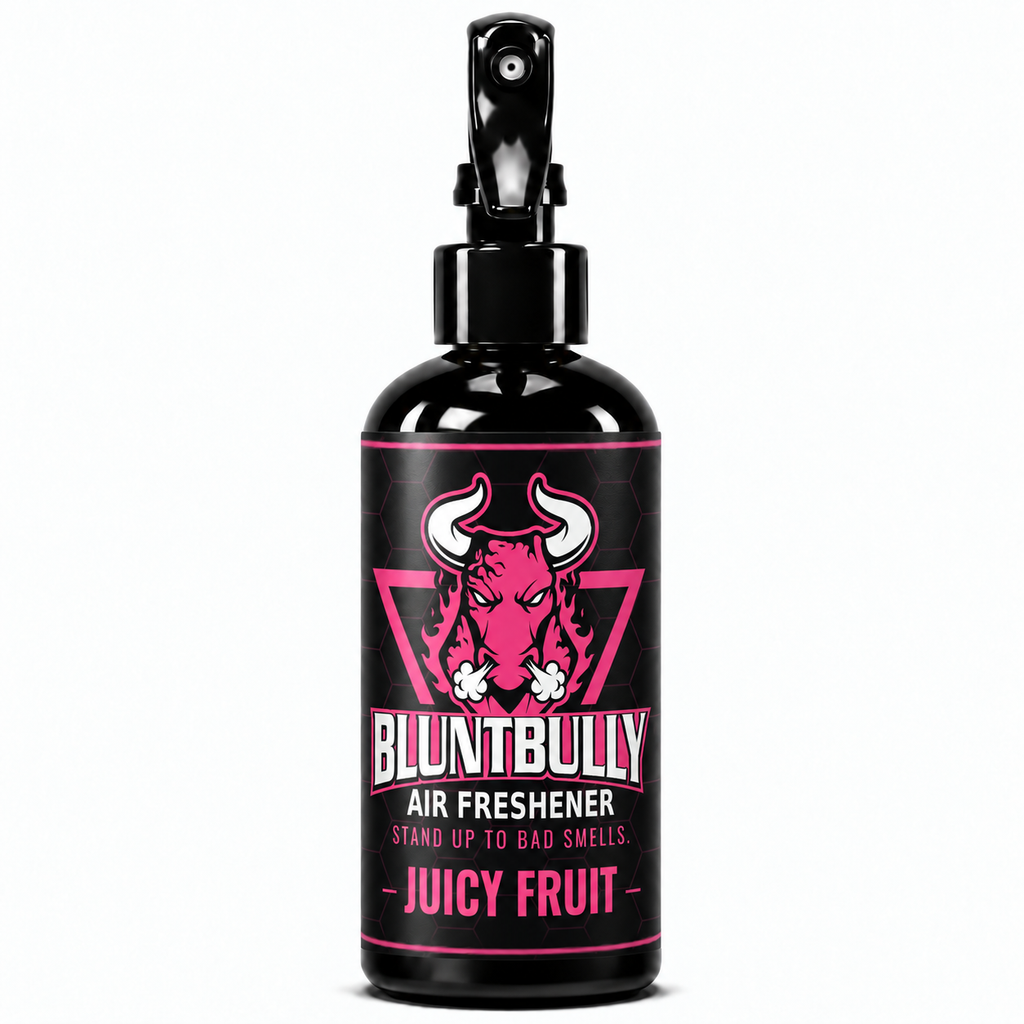 BluntBully Juicy Fruit air freshener 8 oz black spray bottle with individual scent label