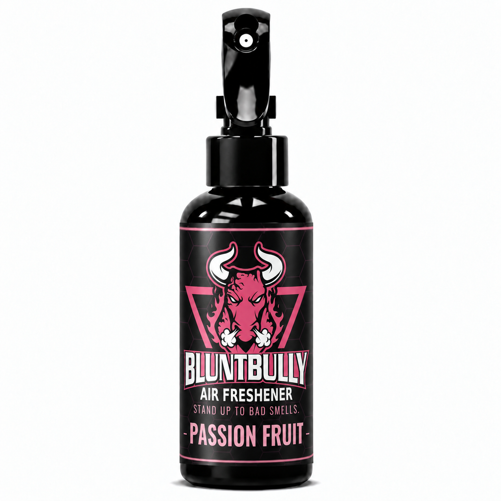 BluntBully Passion Fruit air freshener 4 oz black spray bottle with individual scent label