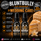 BluntBully Wedding Cake air freshener illustrated scent card with individual scent label on the bottles