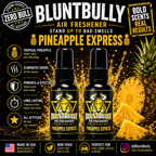 BluntBully Pineapple Express air freshener illustrated scent card with individual scent label on the bottles