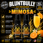 BluntBully Mimosa air freshener illustrated scent card with individual scent label on the bottles