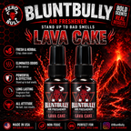 BluntBully Lava Cake air freshener illustrated scent card with individual scent label on the bottles