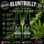 BluntBully Fresh Hemp air freshener illustrated scent card with individual scent label on the bottles