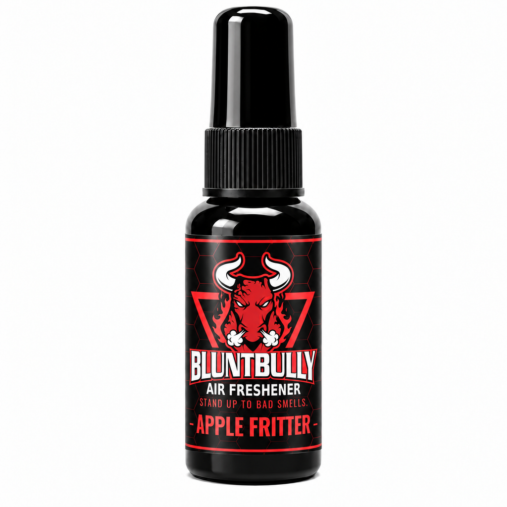 BluntBully Apple Fritter air freshener 1 oz and 1.5 oz black spray bottle with individual scent label
