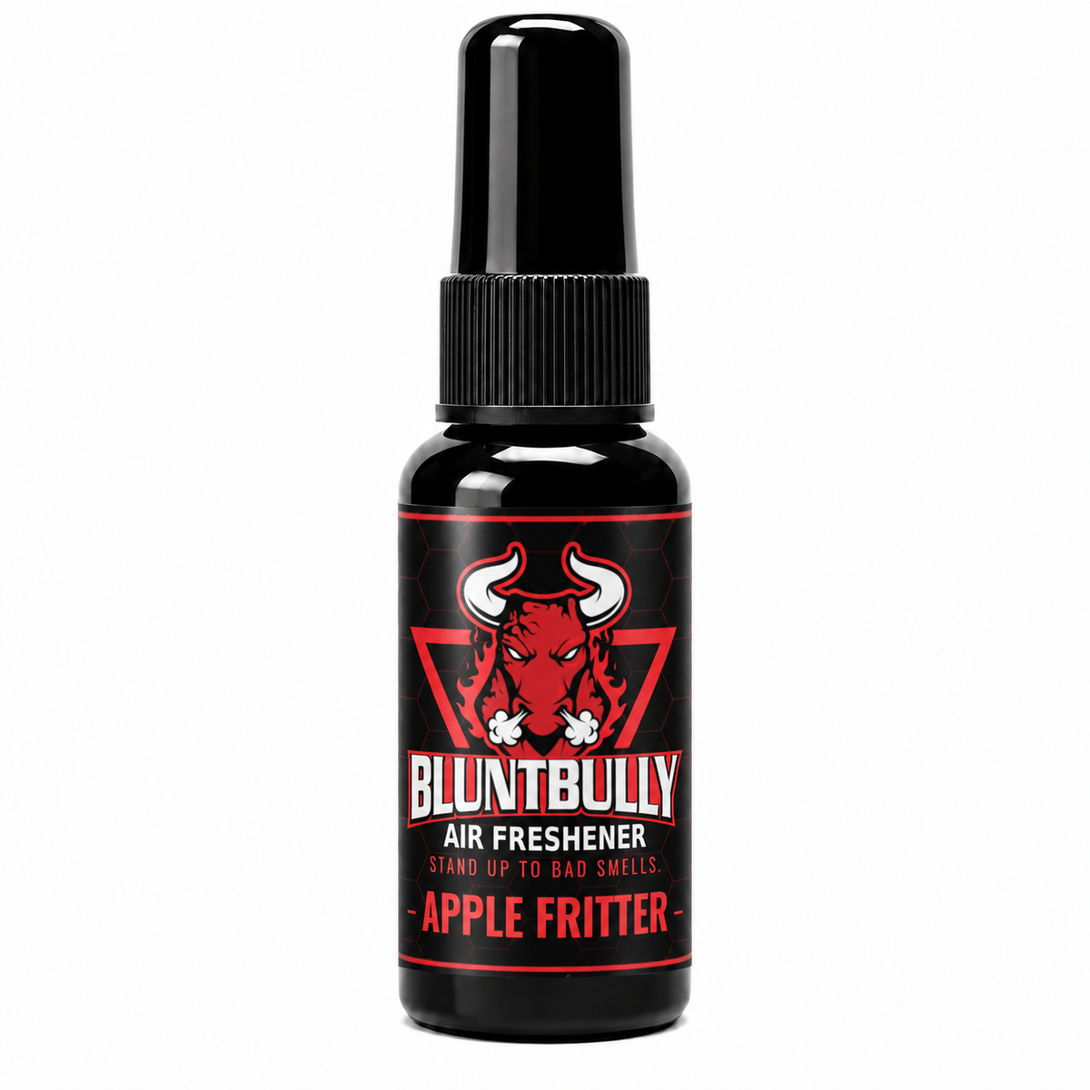 BluntBully Apple Fritter air freshener 1 oz and 1.5 oz black spray bottle with individual scent label