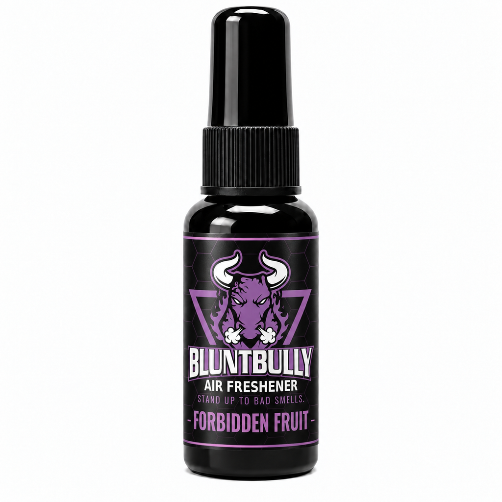 BluntBully Forbidden Fruit air freshener 1 oz and 1.5 oz black spray bottle with individual scent label