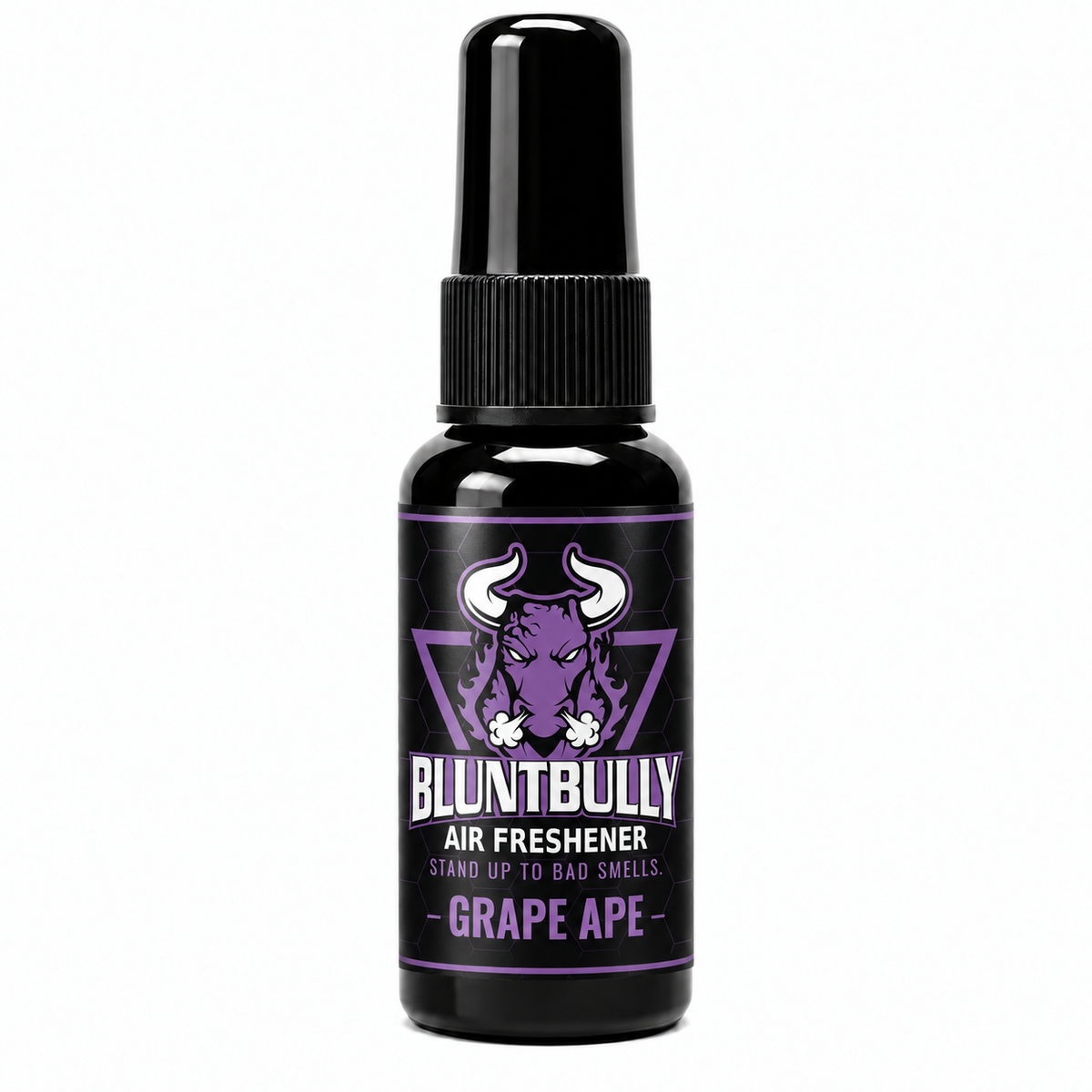 BluntBully Grape Ape air freshener 1 oz and 1.5 oz black spray bottle with individual scent label