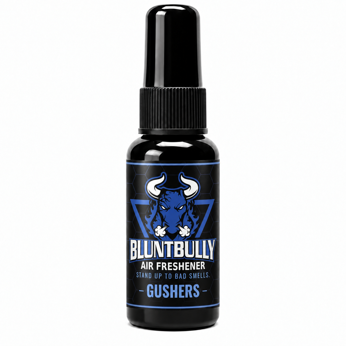 BluntBully Gushers air freshener 1 oz and 1.5 oz black spray bottle with individual scent label