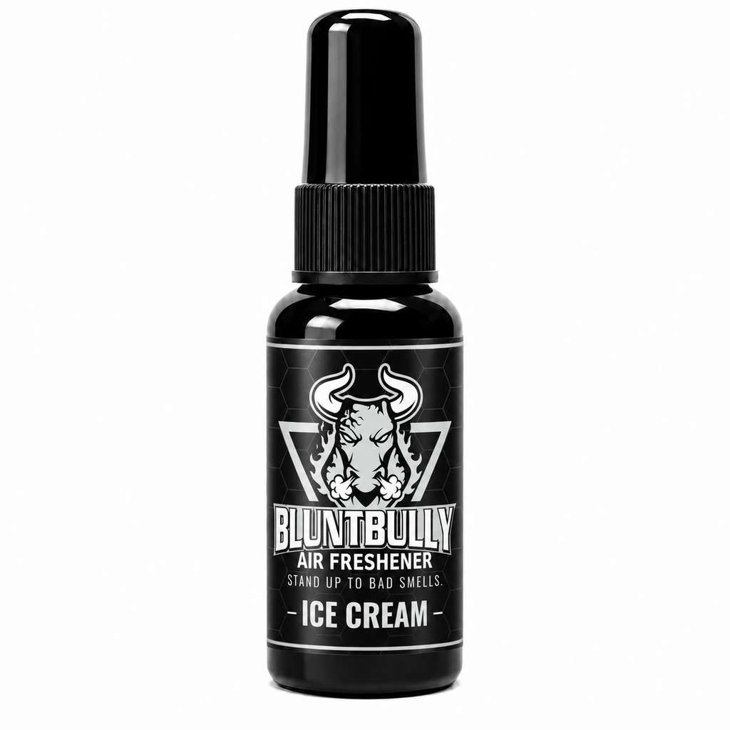 BluntBully Ice Cream air freshener 1 oz and 1.5 oz black spray bottle with individual scent label