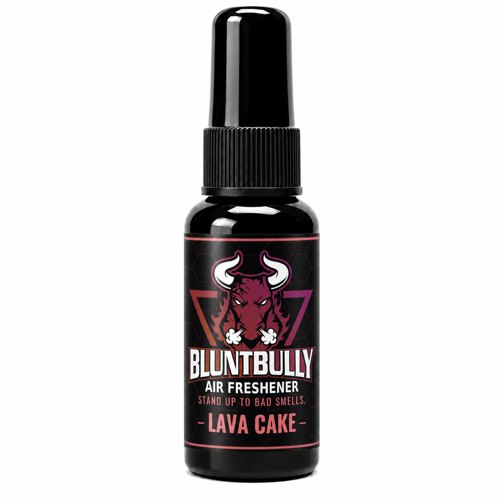 BluntBully Lava Cake air freshener 1 oz and 1.5 oz black spray bottle with individual scent label