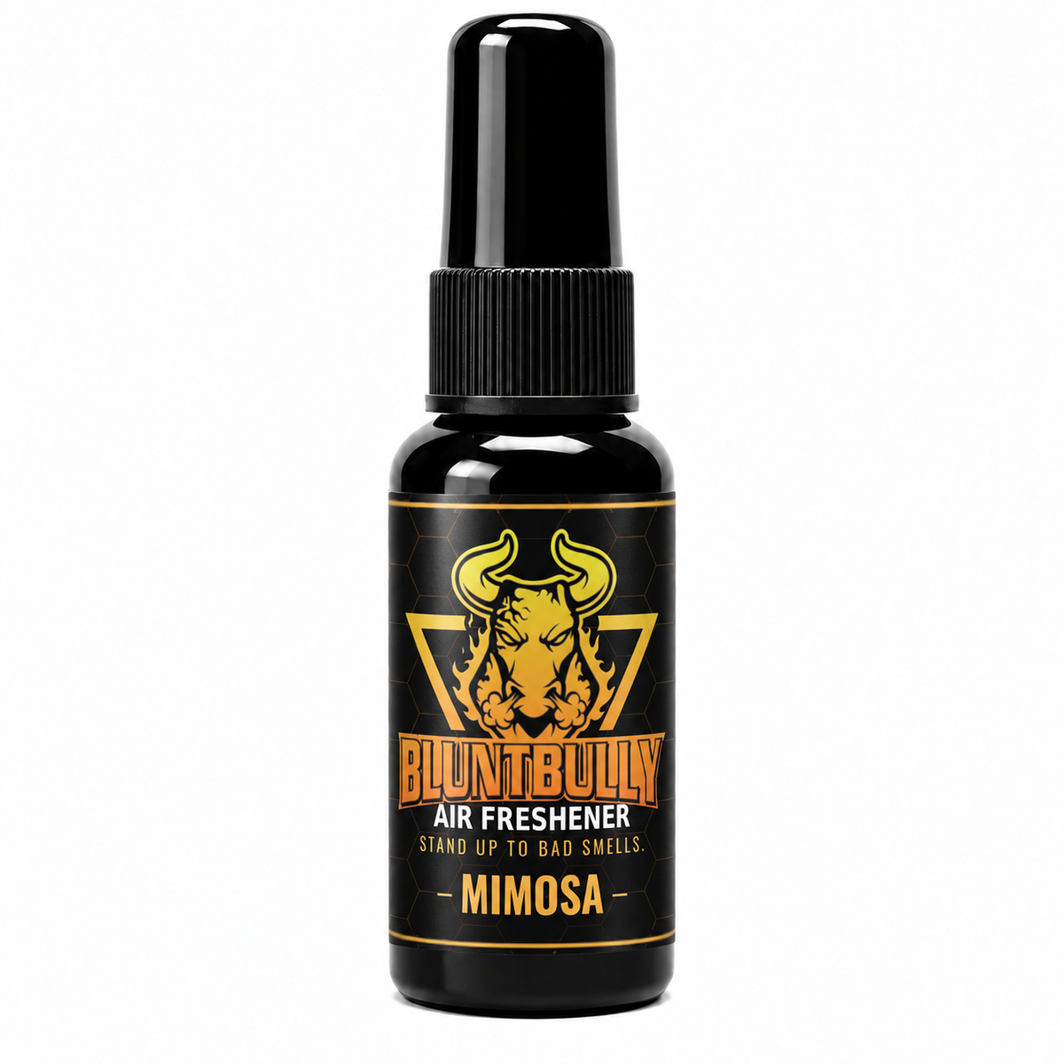 BluntBully Mimosa air freshener 1 oz and 1.5 oz black spray bottle with individual scent label