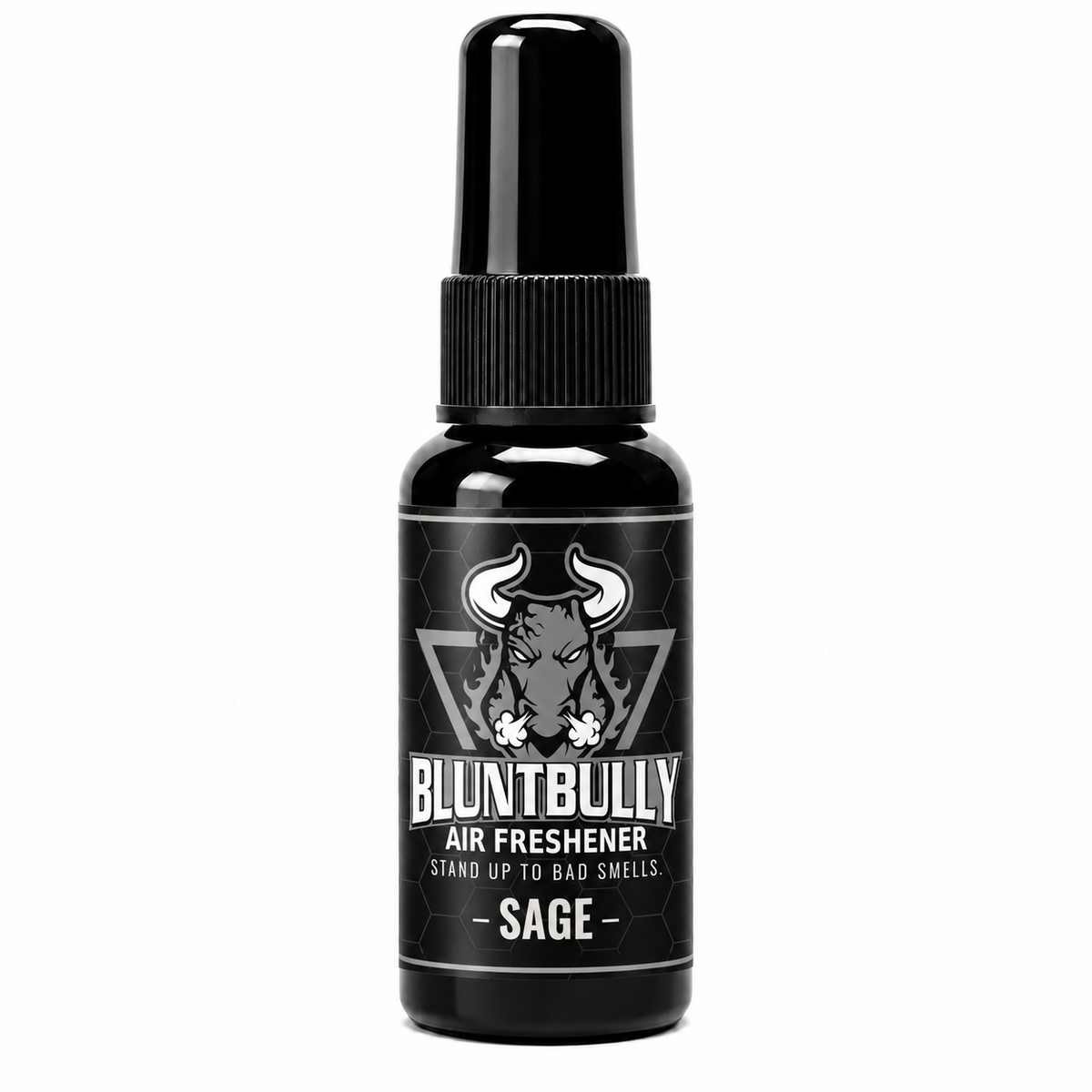 BluntBully Sage air freshener 1 oz and 1.5 oz black spray bottle with individual scent label