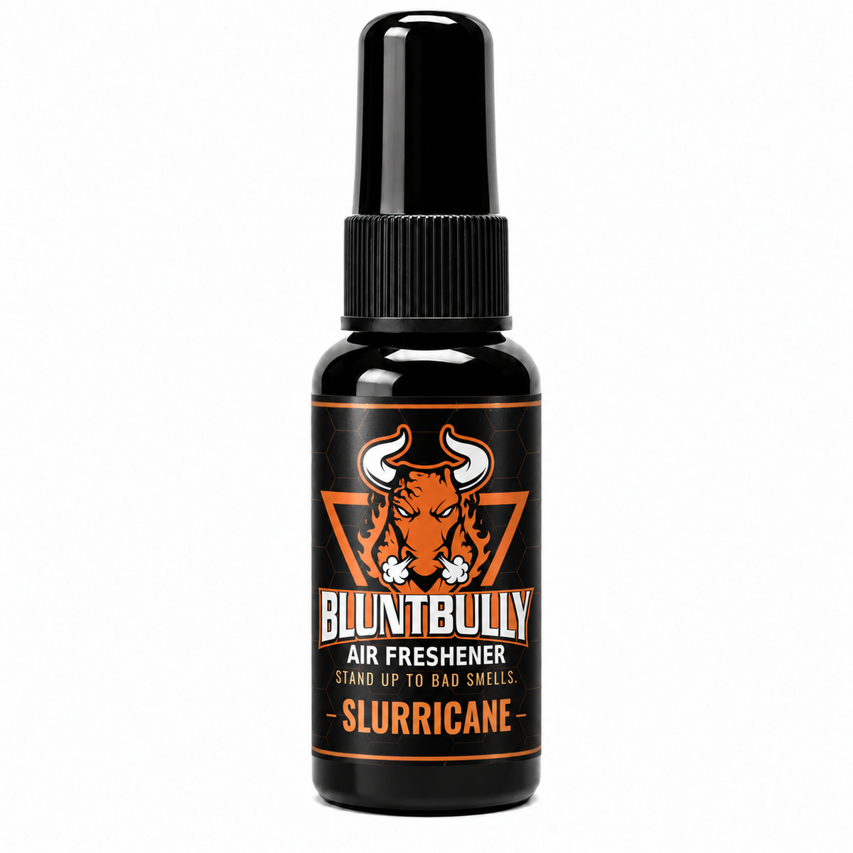 BluntBully Slurricane air freshener 1 oz and 1.5 oz black spray bottle with individual scent label