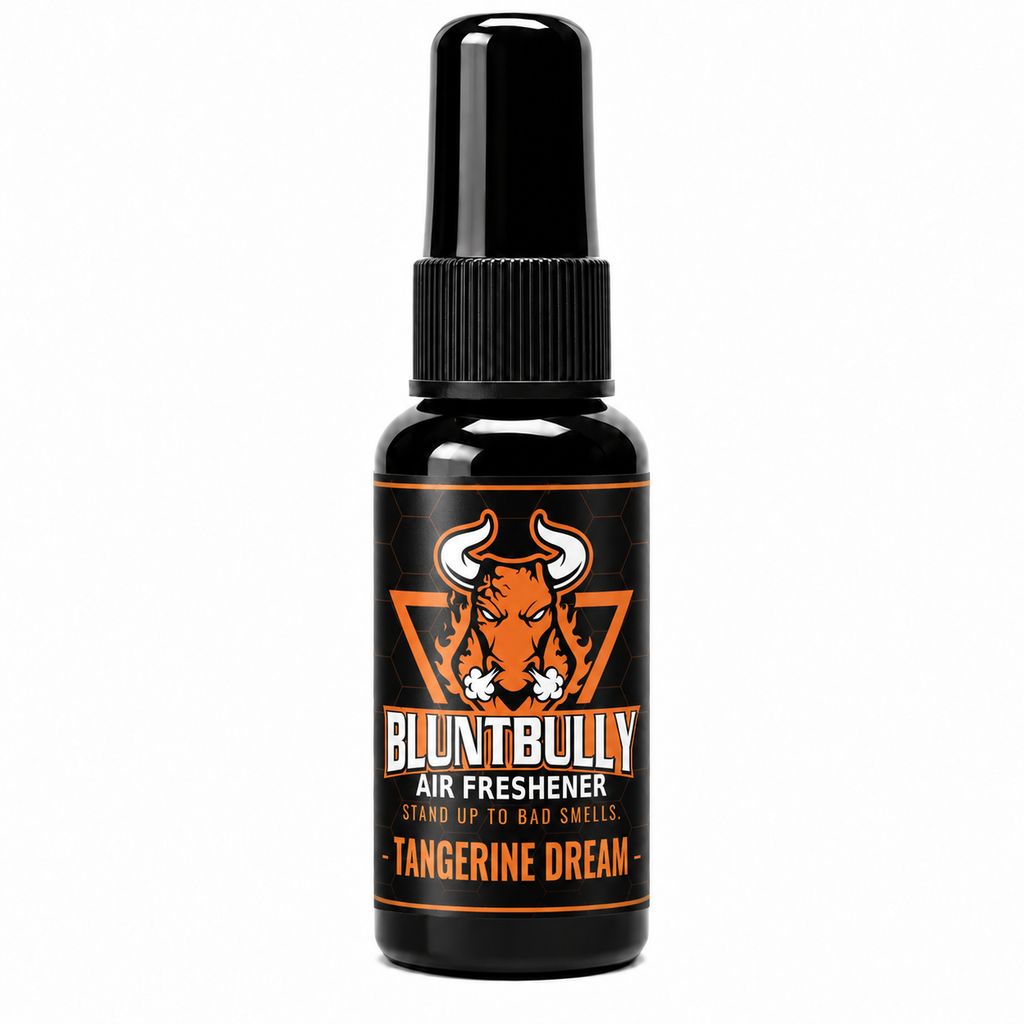 BluntBully Tangerine Dream air freshener 1 oz and 1.5 oz black spray bottle with individual scent label