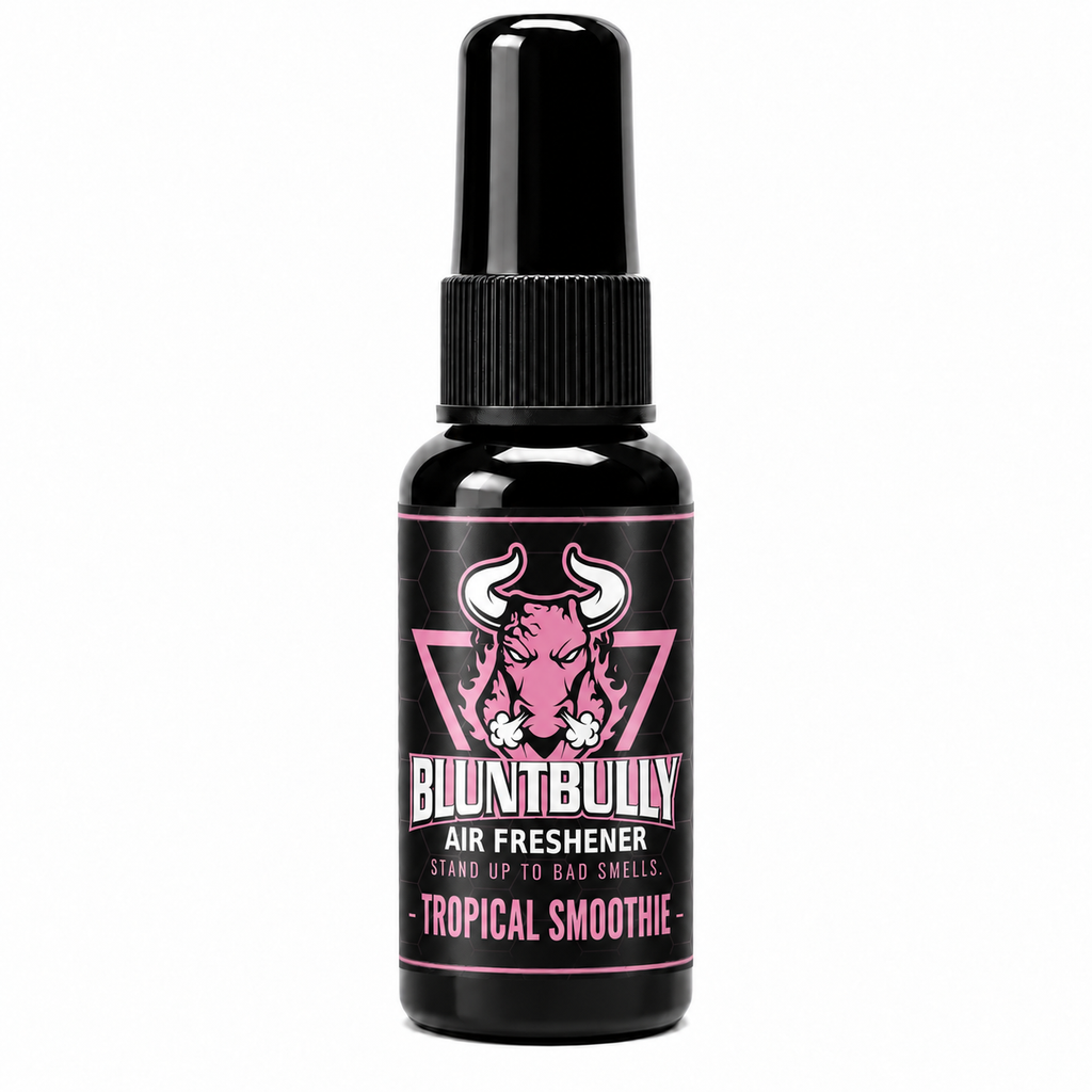 BluntBully Tropical Smoothie air freshener 1 oz and 1.5 oz black spray bottle with individual scent label