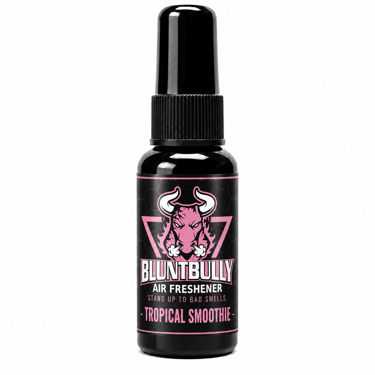 BluntBully Tropical Smoothie air freshener 1 oz and 1.5 oz black spray bottle with individual scent label