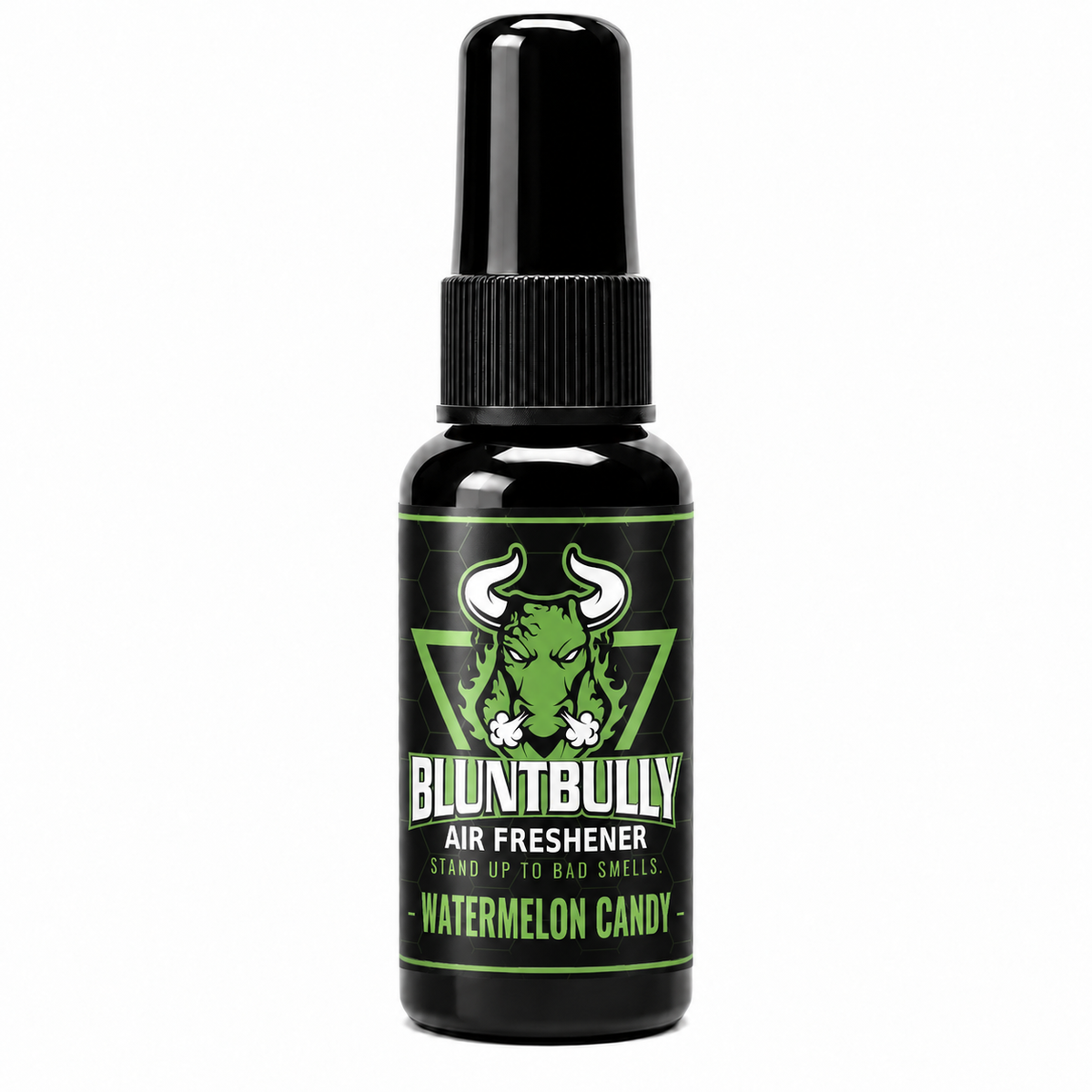 BluntBully Watermelon Candy air freshener 1 oz and 1.5 oz black spray bottle with individual scent label