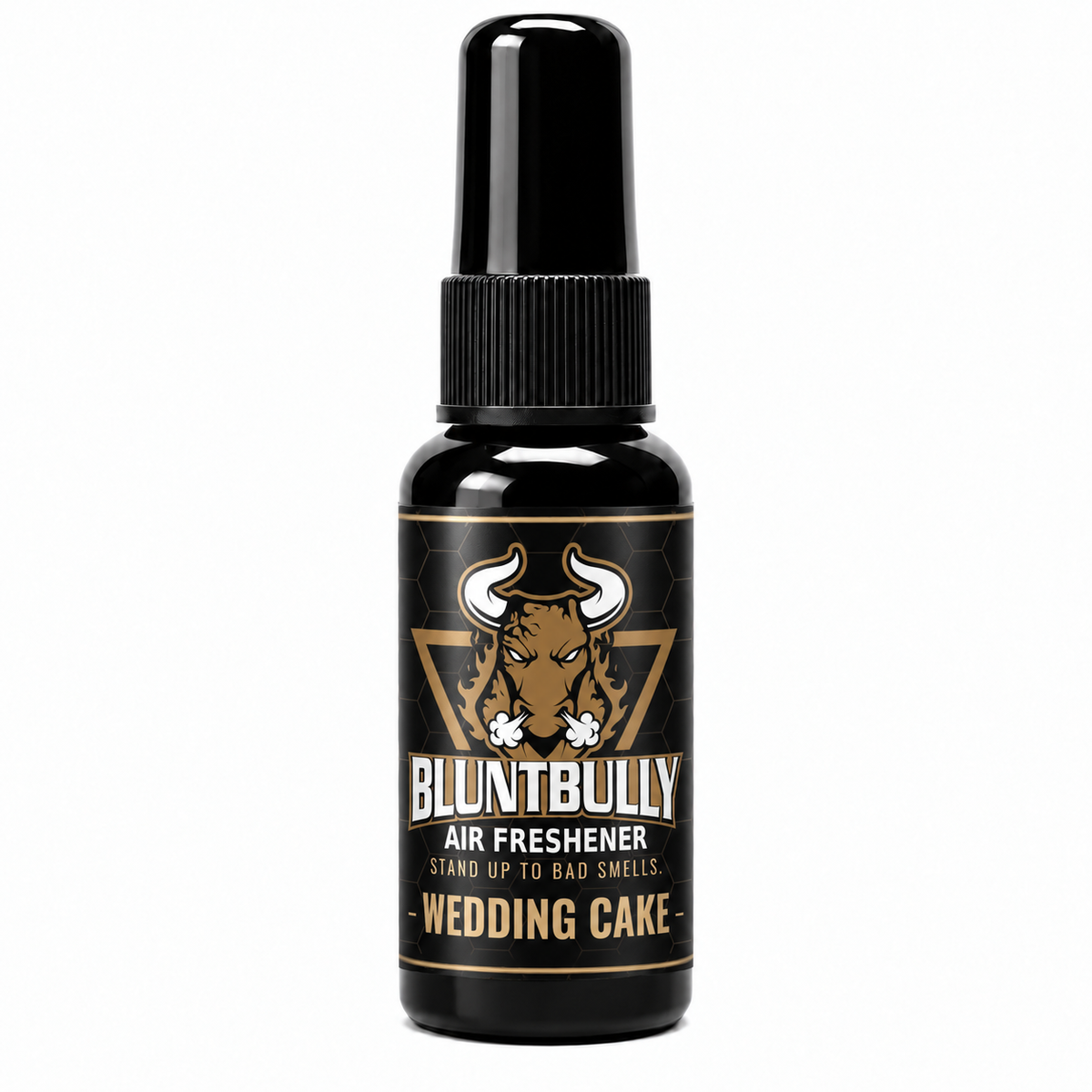 BluntBully Wedding Cake air freshener 1 oz and 1.5 oz black spray bottle with individual scent label