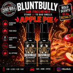 BluntBully Apple Pie air freshener illustrated scent card with individual scent label on the bottles