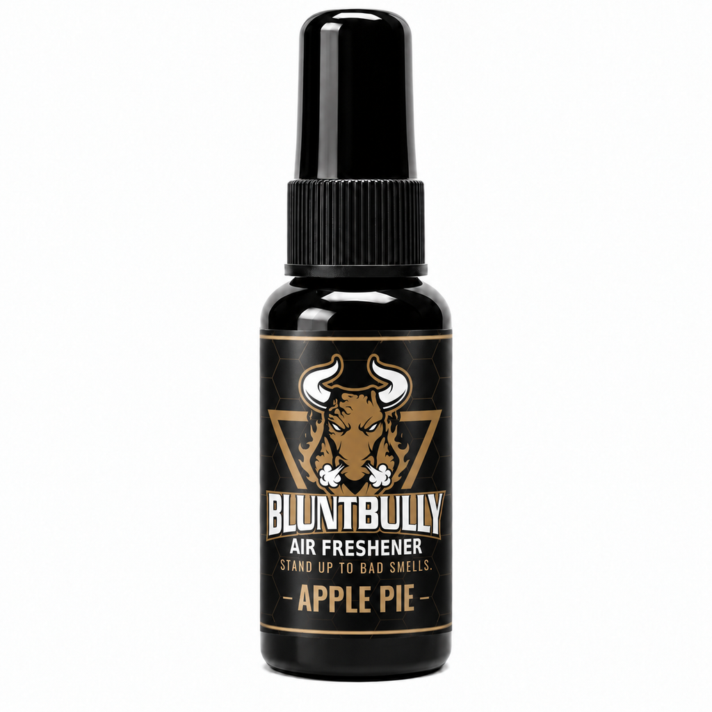BluntBully Apple Pie air freshener 1 oz and 1.5 oz black spray bottle with individual scent label